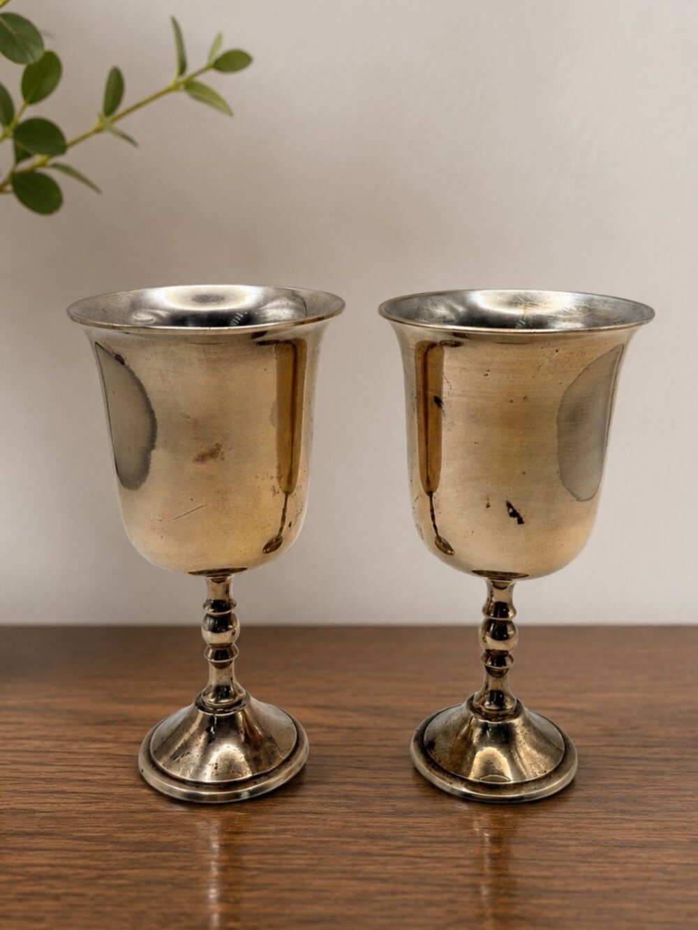 Vintage Silver Plate Over Brass Goblets Pair MCM India 5"
